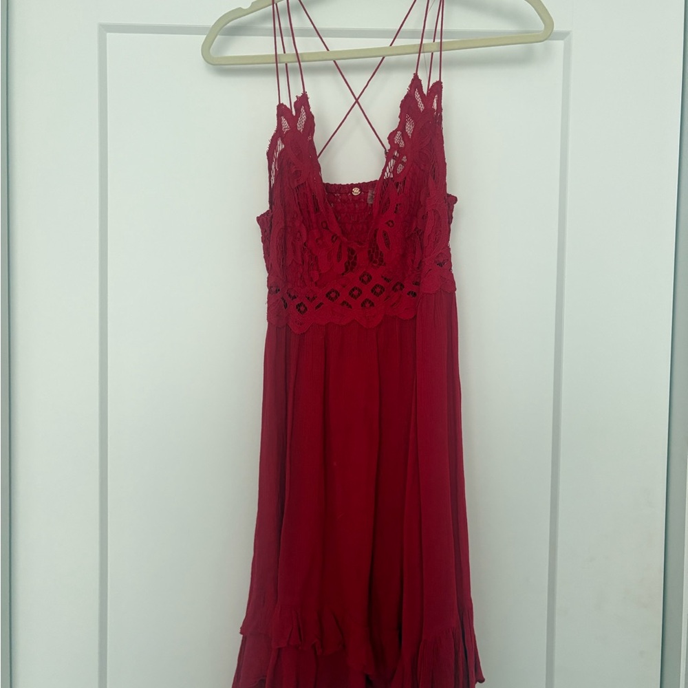 Free People Red Lace Mini Dress